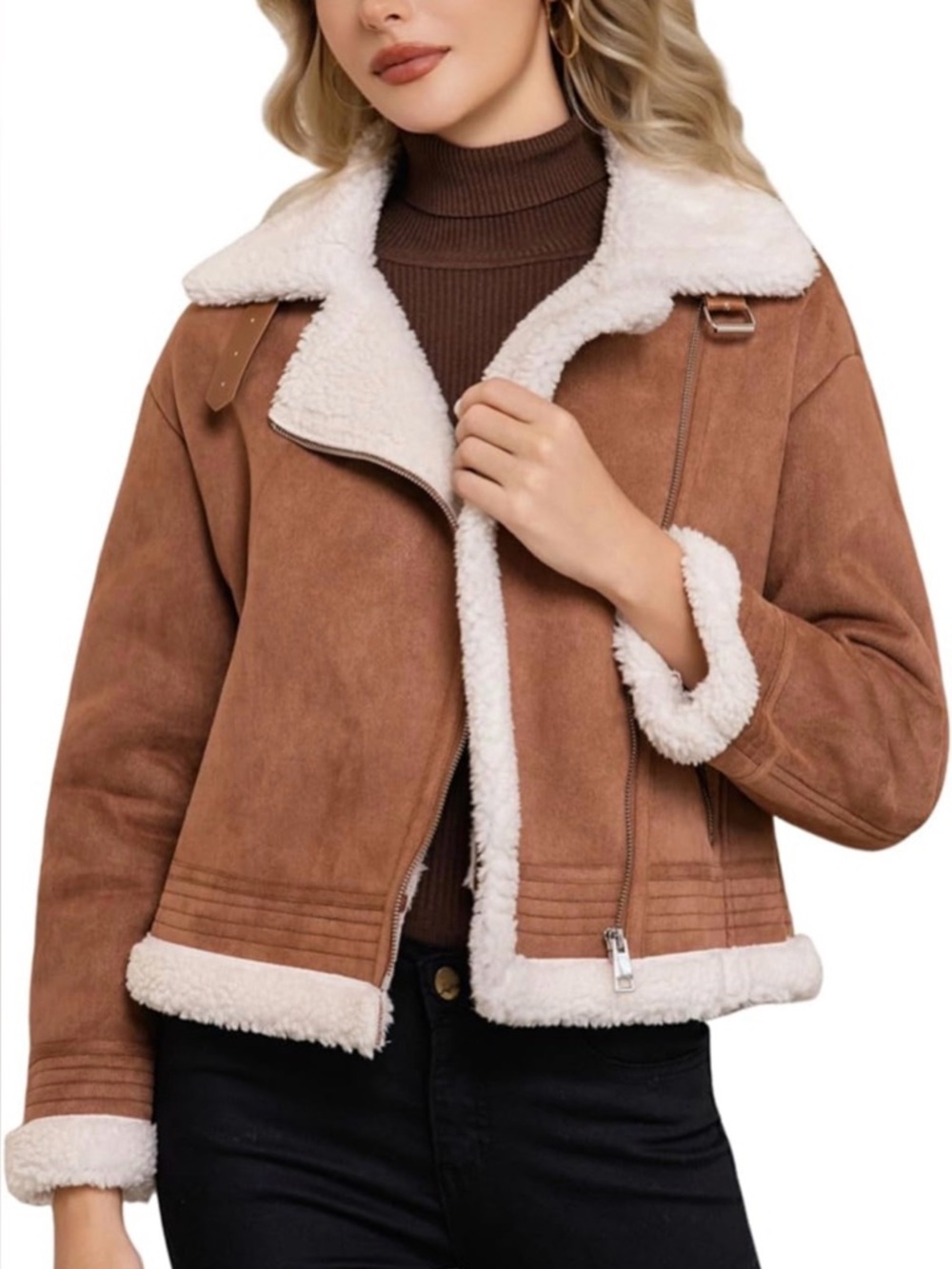 NWT Faux Shearing Faux Fur Lined Faux Leather Jacket